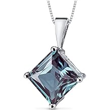 PEORA Created Alexandrite Pendant for Women 14K White Gold, Classic Solitaire, Color-Changing 3 Carats Princess Cut, 8mm, Color Change Alexandrite Jewelry, June Birthstone, w/Jewelry Box