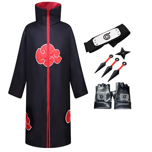 YEAJION Naruto Kostüm Naruto Kostüm für Halloween Karneval Teen Erwachsene Akatsuki Kostüm Weihnachten Adler Party Kostüm Unisex Ninja Zubehör Set XXS-XXL Cover