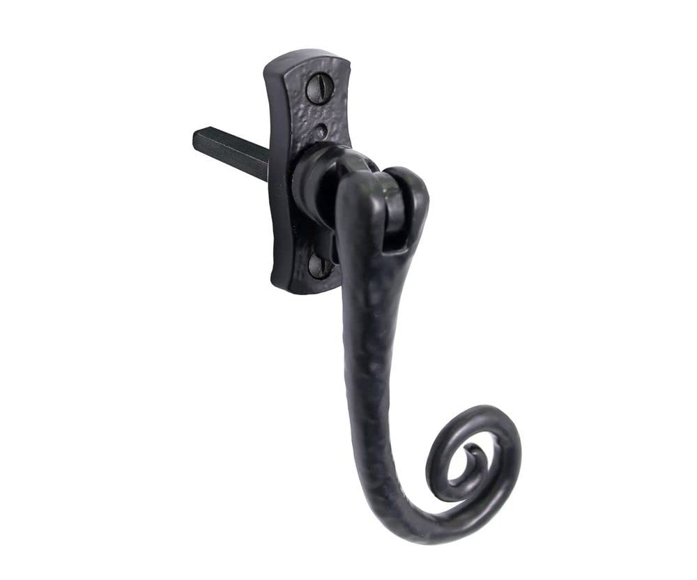 Old Hill IronworksRight Hand Antique Curly Tail Slim Locking Espagnolette Fastener - Black