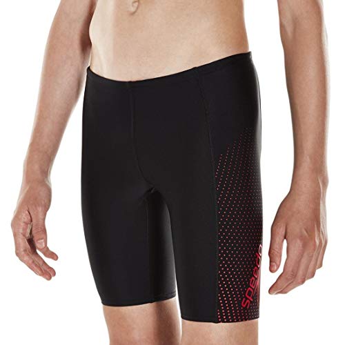 Image of Speedo Boy's Endurance 10 Gala Logo High Chlorine Resistant UPF 40+ Sun Protection Hyperboom Panel Print Jammer