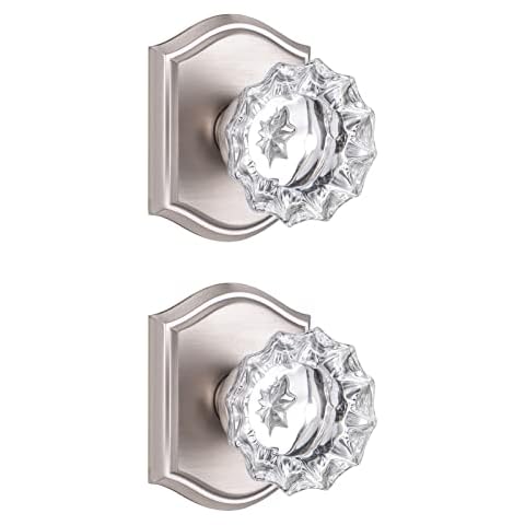 CLCTK 2 Pack Crystal Dummy Door Knobs, Non-Turning Single Side Dummy Door Knob, Brushed Nickel Cover