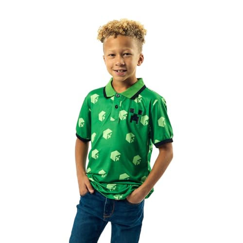 Minecraft Cubes Short Sleeve Boy's Green Polo Shirt-10/12