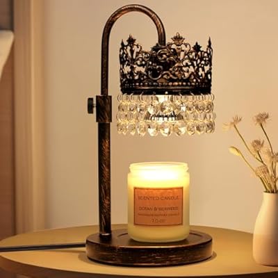 DMBOSS Candle Warmer Lamp with Timer Dimmer Adjustable Height with 2 Bulbs Crystal Candle Lamp Elegant Home Decor for Mother's Day Gift Wax Melt Warmers for Women Birthday Gift (Black Gold Brushed)