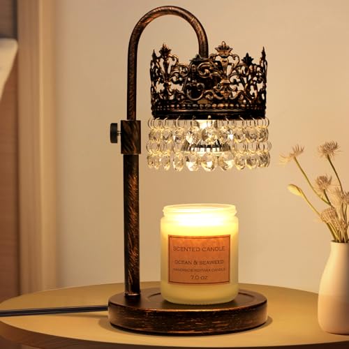 DMBOSS Candle Warmer Lamp with Timer Dimmer Adjustable Height with 2 Bulbs Crystal Candle Lamp Elegant Home Decor for Valentines Day Gift Wax Melt Warmers for Women Birthday Gift (Black Gold Brushed)