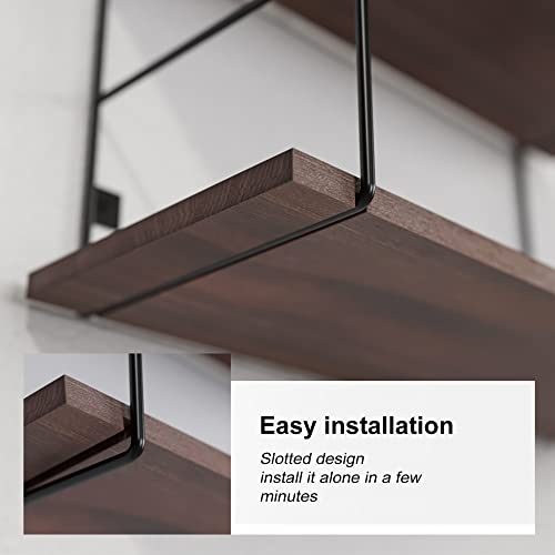 Richer House 5-Tier Floating Shelves With Metal Frame, 5 Pcs Wall Mounted Shelf For Wall Decor, Rustic Wood Hanging Shelves With Metal Frame Storage For Living Room/Bathroom/Bedroom - Rustic Brown #TOP5