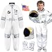 Children's Astronaut Costume Space Pretend Dress up Role Play Set for Kids Boys Girls with a Free America Flag Pin White