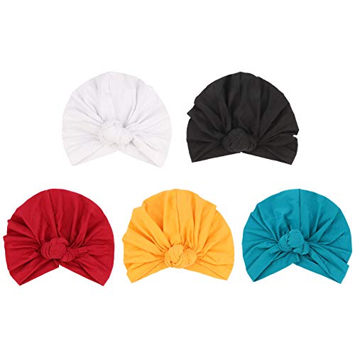 Image of DRESHOW 5 Pack Knotted Headwraps for Women African Turban Pre-Knotted Beanie Headwraps Hair Covers