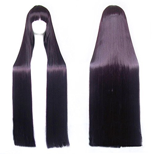 CaseEden ケースエデン 妖狐X僕SS 白鬼院凛々蝶 美少女戦士セーラームーン セーラーマーズ ハートキャッチプリキュア! 月影ゆり 戦国BASARA お市 バカとテストと召喚獣 霧島翔子 コスプレ用ウィッグ ストレート 100cm 耐熱 紫黒ミックス 黒に近い紫 & ホワイトメルチェ・ウィッグネット2個セット 黒色&肌色