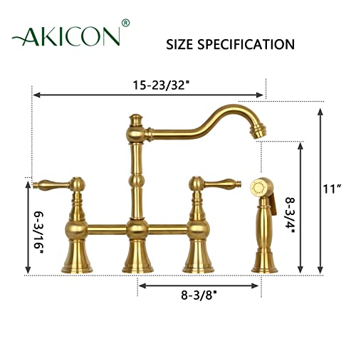 Two-Handles Bridge Kitchen Faucet With Side Sprayer (Brushed Gold) #TOP4