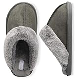Besroad Mens Slippers Furry Slides House Shoes Fuzzy Fluffy Bedroom Slippers for Mens Cozy Memory Foam Slides Dark Grey 10-10.5
