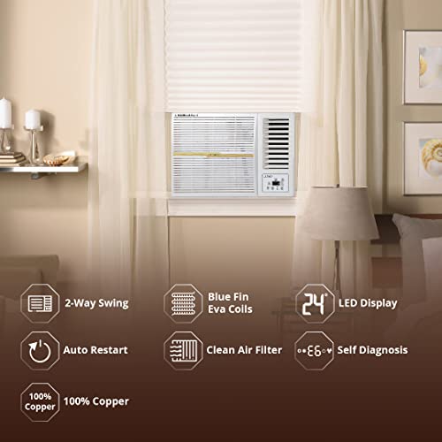 Image of Lloyd 1.5 Ton 4 Star Fixed Speed Window AC (Copper, White with Golden Deco Strip, GLW18C4YWGEW)