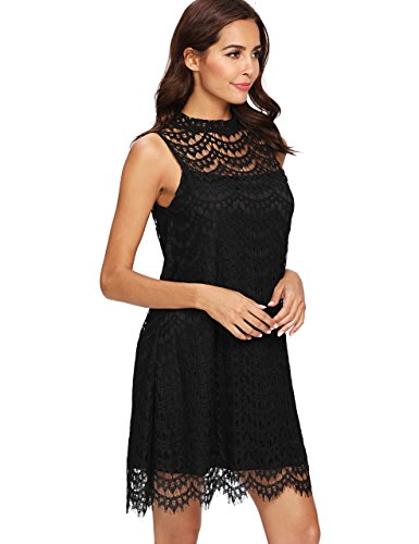 Romwe Women's Lace Sleeveless A Line Elegant Cocktail Evening Party Dress Black M