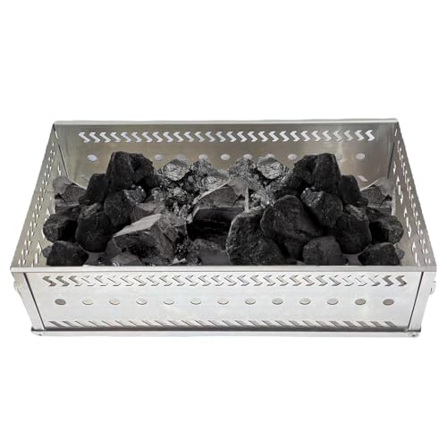 Cesta de carbón vegetal – Estufa de leña de acero inoxidable para estufa de sauna, soporte de roca para ahumador offset, cesta de piedra plegable con calefacción para calentamiento de tienda de
