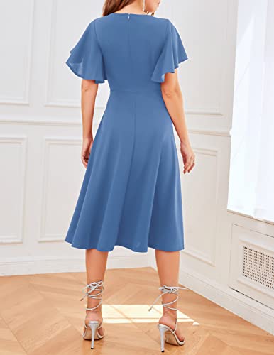Image of Bridesmay Women's Formal Wedding Guest Dress for Women 2026 Short Sleeve Fit and Flare Tea Party Dresses