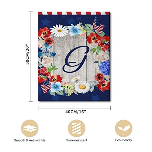 Toile murale lettre G au style drapeau américain et fleurs