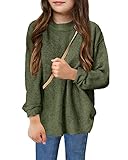 Zbyclub Girls Turtleneck Waffle Knit Sweater Side Split Long Sleeve Chunky Pullover Jumper Tops Army Green