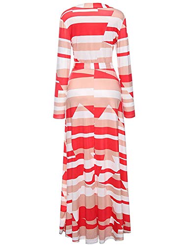 Locryz Women's V Neck 3/4 Sleeve Digital Floral Printed Party Loose Long Maxi Dress with Belt S-3XL (XXXL, Orange Red)