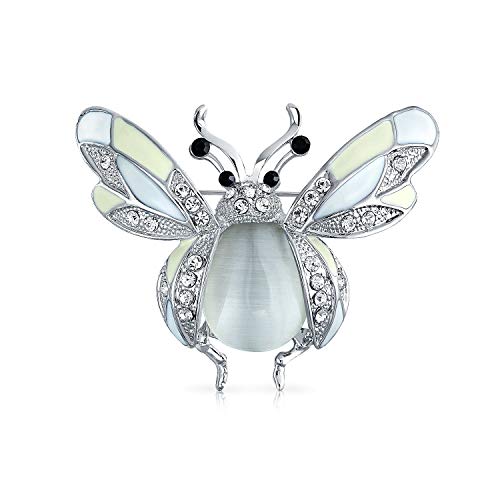 Bling Jewelry White Yellow Large Garden Insect Dragonfly Queen Bumble Bee Brooch Pin For Women Silver Plated Brass #TOP4