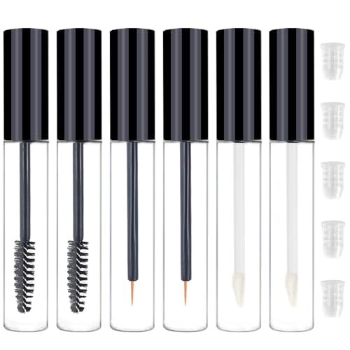 6PCS 10ml Empty Mascara Tubes Empty Eyeliner Tube and Empty Lip Gloss Tubes with Rubber Inserts - Ideal for DIY CosmeticsTravel and Daily Use(Black)