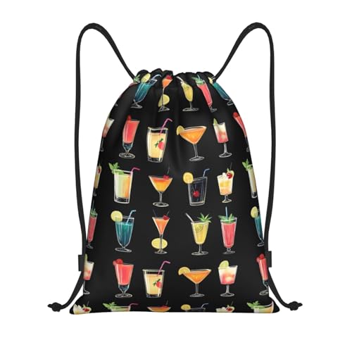 Drawstring Backpack - Colorful Cocktail Print Sports Gym Sackpack String Bag For Women Men, Lightweight Draw String Back Bag For Workout Travel