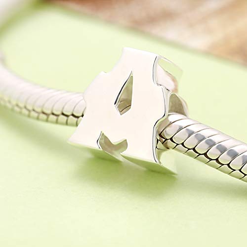 Abun 925 Sterling Silver Letter Initial A-Z Alphabet Charm Bead Fits Charms Bracelet,Necklace (A) #TOP3