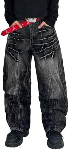 DFGIGT Mens Streetwear Hip Hop Baggy Jeans Wide Leg Y2k Skater Denim Pants