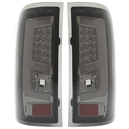ALMULOO Pair LED Tail Light Compatible with 2014-2018 GMC Sierra 1500 2500HD 3500HD Brake Lamps Smoke Lens Black Housing Left & Right