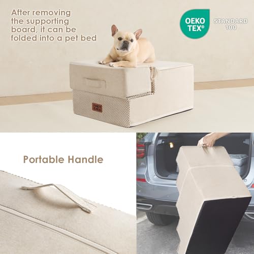 Image of EHEYCIGA Dog Stairs for Small Dogs 13.5 inch H, 3-Step Dog Steps for Couch Sofa and Chair, Pet Steps for Medium Cats, Non-Slip Balanced Pet Ramp Indoor, Beige