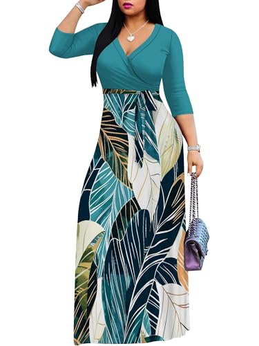Image of Plus Size Maxi Dress for Women V Neck 3 /4 Sleeve Wrap Dress