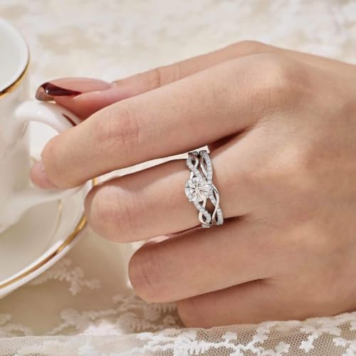 Moissanite Infinity Wedding Ring Sets For Women Round Cut Bridal Ring Sets 925 Sterling Silver Sz 5-102