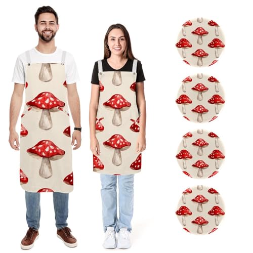 Tabliers de cuisine lin champignon rouge homme femme taille L et M