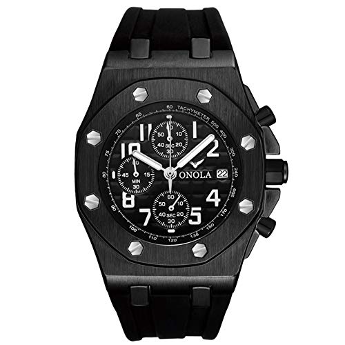 LY Reloj de Cuarzo Reloj Impermeable de Gel de SíLice para Hombre,Black