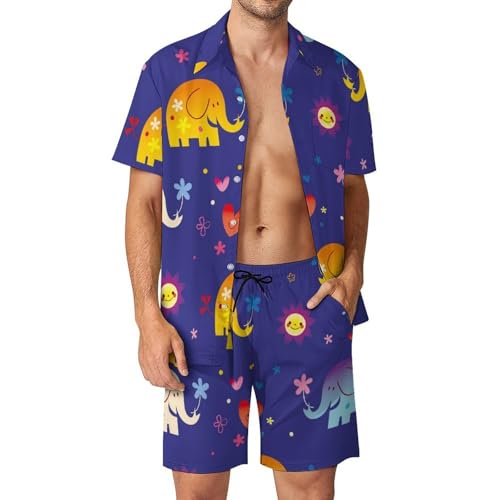 Chemise Hawaïenne Homme Ensemble Short Pantalon Plage Été Vêtement Mer Couleur des Éléphants Taille S