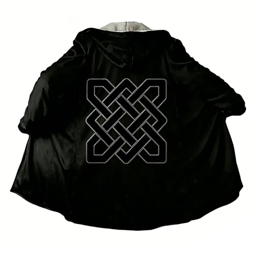 Image of Viking Mythology Mens Hooded Cloak Nordic Faux Cashmere Hoodie Winter Warmer Overcoat Mid-Length Parka Jacket