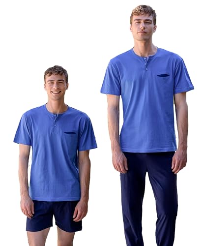 Generico IRGE Pyjama homme Tris, 100 % coton, manches courtes séraphin avec pantalon long et short court, fabriqué en Italie TU49 (IT, Texte, L, Regular,...