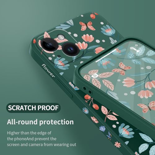 Coque silicone iPhone 14 Plus LEECG vert floral fine et flexible - 7