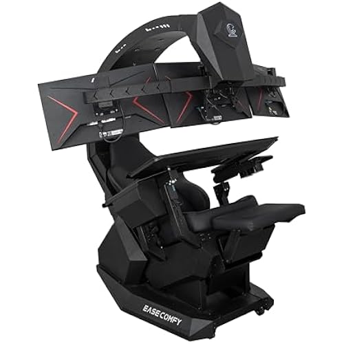 Imperatorworks EASECOMFY T2 Throne Computer Cockpit, Zero Gravity Chair Workstation,can Extend for 5 Monitors Support ultrawide 1 * 49" Option with Massage Function