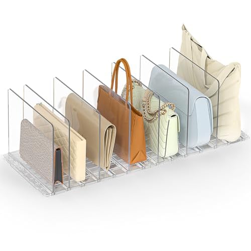 Bag & Purse Organizer for Closet: Adjustable Clear Handbag Storage Shelf - Plastic Clutch Dividers for Closet Organizers and Storage - Keep Carteras &