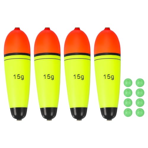 YELARXI Fishing Slip Bobbers, EVA Foam Bobbers Slip Floats with Fish Beads, 0.5 Oz Floatage Fit for Perch Carp Bass Fishing Corks Saltwater Freshwater (4 Pack, Red/Yellow)