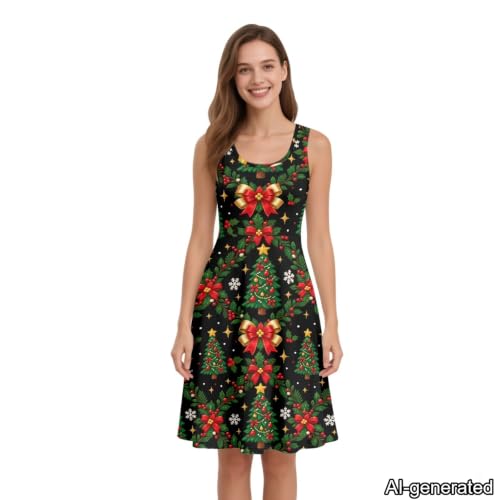 Image of Dreaweet Casual Sleeveless Dresses for Women Girls, Round Neck Tank Dresses with Pockets Summer Sundress Size XS-4XL