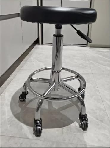 WOHANMU ネイルスツール 丸椅子 オフィスチェア 製図作業椅子 エステスツール ネイルスツール 金属 耐久性 シンプル 丸い 回転式 キャスター付き 昇降式 高さ調節可能 快適な オフィスチェア 長座椅子 オフィス用 家庭用 美容用スツール (A,ホワイト) [2]