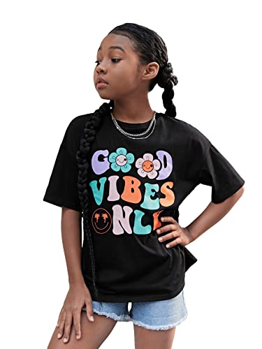 SOLY HUX Girl's Letter Graphic Tees T Shirts Short Sleeve Casual Summer Tops