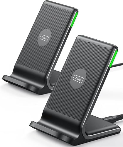 INIU Cargador Inalámbrico Rápido [2Pack], 15W Certificación Qi Wireless Charger Indicador Adaptativo Inteligente Estación Stand para iPhone 17 16 15 14 13 12 Pro MAX Samsung Galaxy Google Xiaomi etc