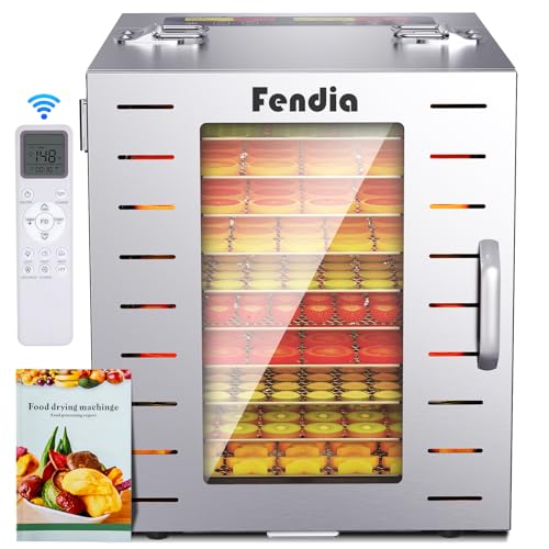 Food Dehydrator for Jerky, Remote Control, Large 10 Stainless Steel Trays, 1000W Fruit Dehydrator, 24H Timer and 194°F Temperature Control, Overheat Protection, Food Dryer for Jerky, Fruit, Dog Treats