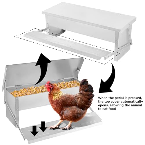 Mangiatoia automatica per pollame con funzionamento a pedale, design resistente alle intemperie e a prova di ratti, ideale per polli, anatre e tacchini