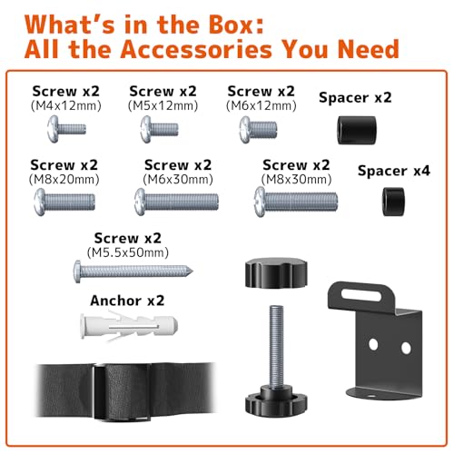 PUTORSEN TV Kippsicherung, Möbel Gurte Kindersicherheit, Einstellbar Kippsicherung Fernseher und Punch-Free Klemme für Baby Proofing, VESA Montage, Metallverbinder, schwarz