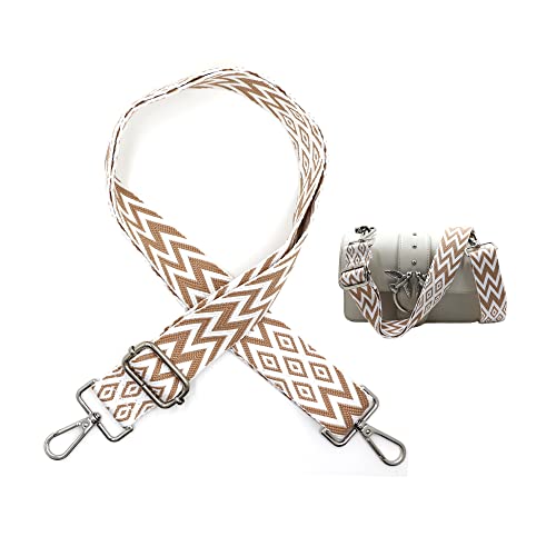 Schultergurt für Taschen Breit 3.8cm, Taschengurt Boho Verstellbar 80-141cm, Tragegurt Schulterriemen mit Karabiner für Schultertaschen Taschen Handtaschen (Weißbraun)