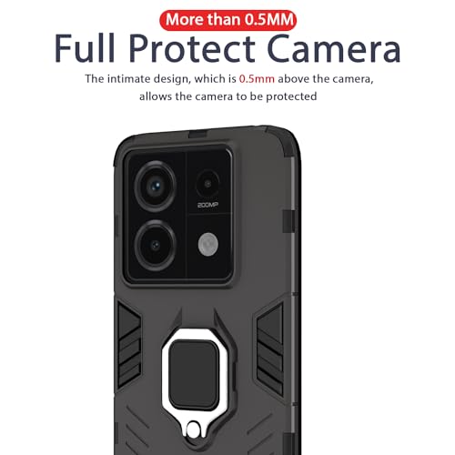 Image of Pikkme Redmi Note 13 Pro 5G Back Cover | D5 Tough Armor Bumper | 360 Protection Case | Ring Holder Stand Case for Redmi Note 13 Pro 5G (Black)