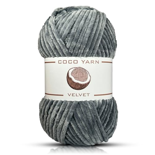 Velvet Yarn for Crocheting – CocoYarn - Chenille Chunky Yarn for Hand Knitting, Fluffy Soft Plush Amigurum Bulky Baby Blanket Yarn for Crochet 100g -131yds (1, Grey-20)