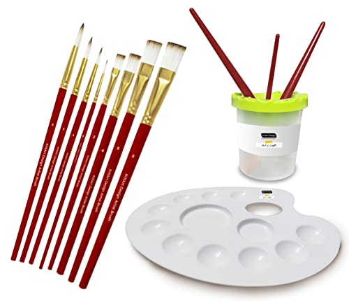 KritArt Design Artist Painting Brush Set, Synthetic Hair for Water Poster Acrylic Gouache and Oil Colour [Set of 8 Mix Brushes with Super White Color Mixing Palette and No Spill Pot] (B09QBFT17C) Amazon Price History, Amazon Price Tracker